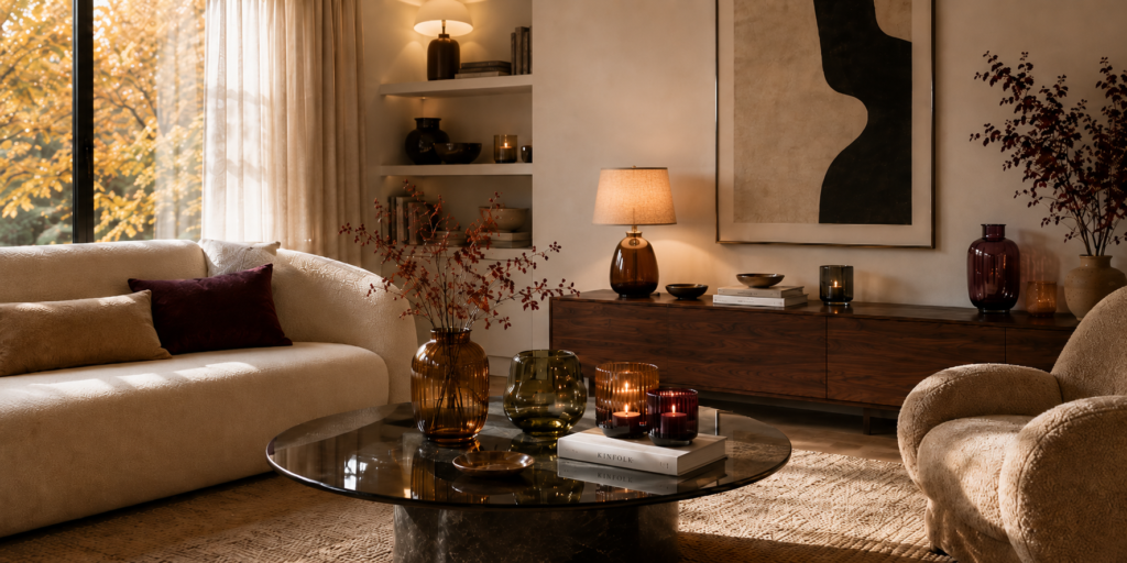 salon avec déco style verre coloré