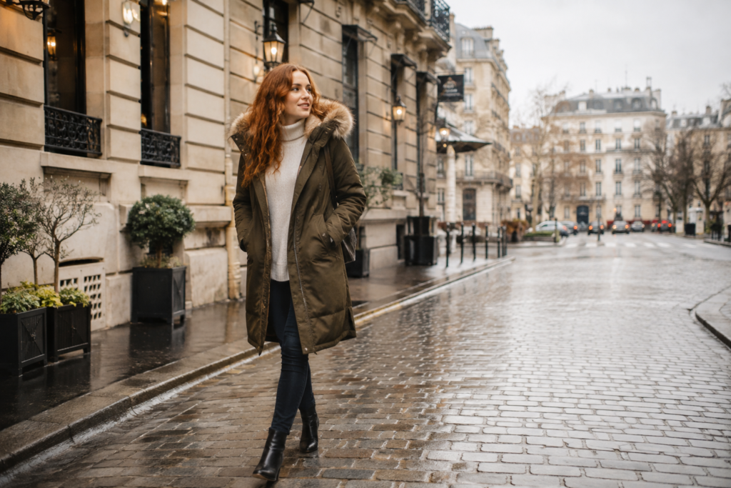 femme qui porte une parka